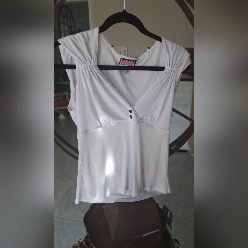 White Button-Detail Top